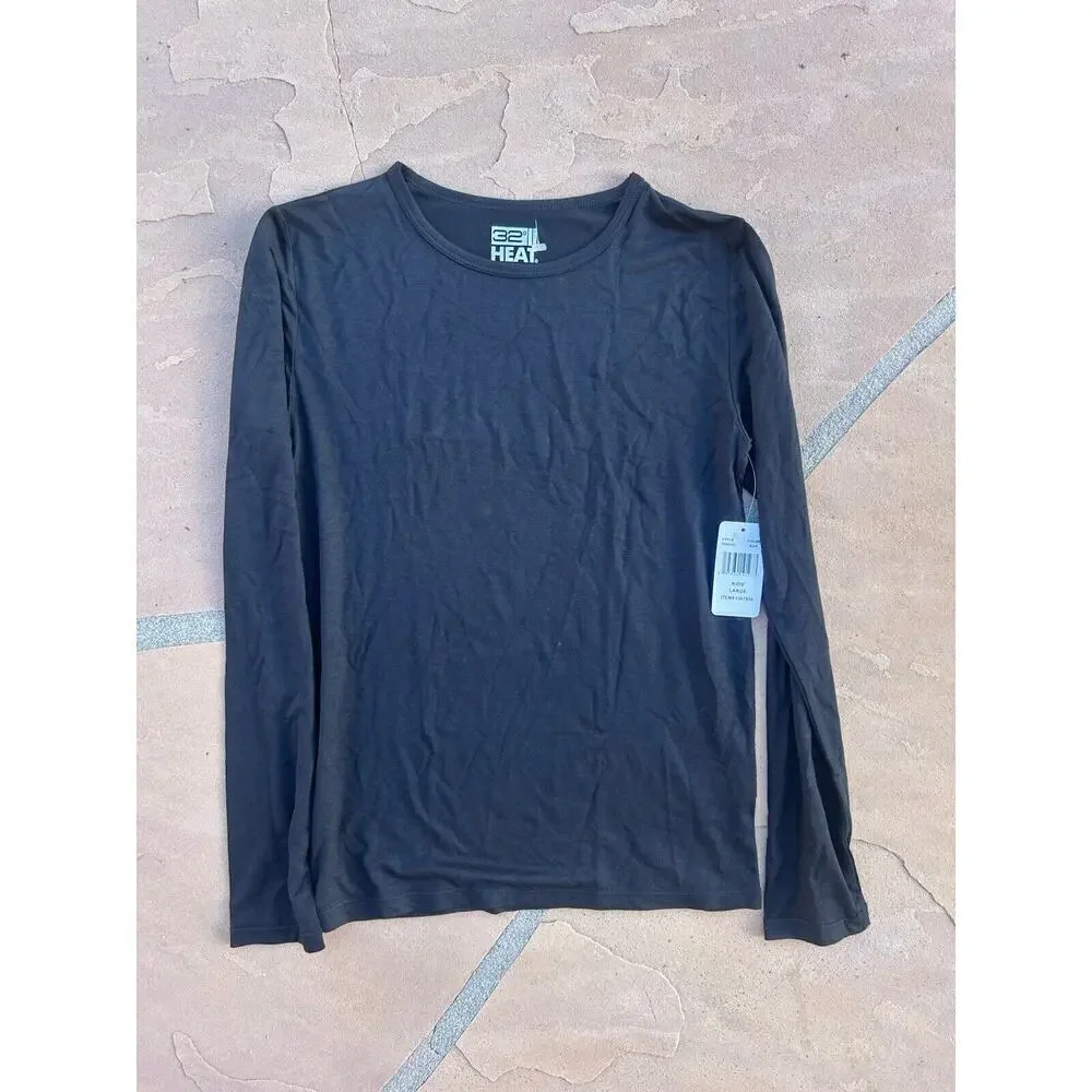 NWT 32 Degrees HEAT Kids Long Sleeve Crew Neck Base Layer Black Sz Large